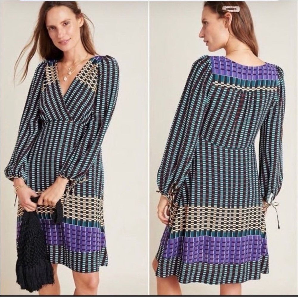 Maeve | Anthropologie Gianna Tunic V Neck Dress Geometric Print Dress - size 2